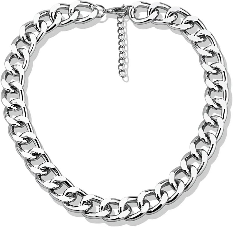ANGLEQUEEN Chunky Silver Necklaces for Women Silver Layered Pirate Necklaces Punk 8090s Hip Hop Cuban Link Chain Necklace Layered Choker Necklace Pirate Prom Jewelry Freaknik Outfit Accessories - Image 1